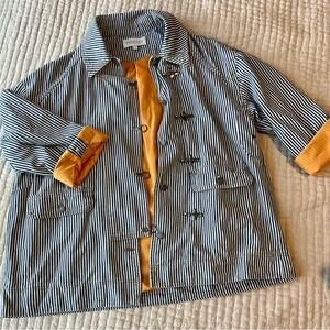 Striped Black and White Jacket with Yellow Accents